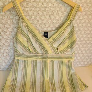 Y2K Gap Tank Top Striped Green/Yellow Cotton Women’s Size M